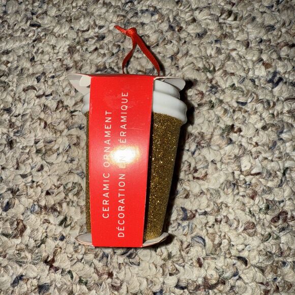 2018 Starbucks Gold‎ Glitter Cup Holiday Christmas Tree Ceramic Ornament NEW - Picture 3 of 4